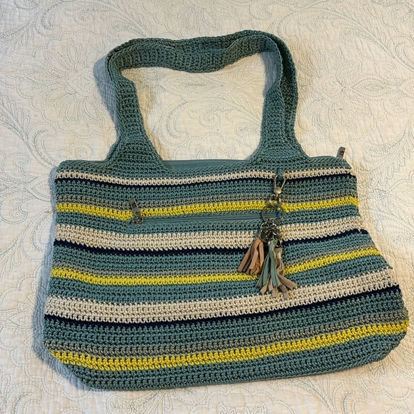 the sak Boho Pool Stripe Crocheted Shoulder Tote Bag & Key Fob - Picture 1 of 6
